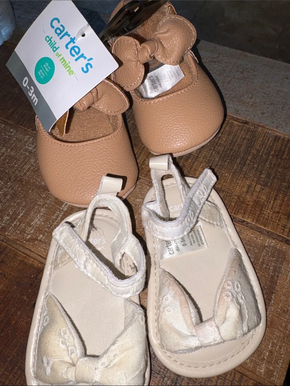 Carter's Baby Girls Tan and Cream Bow Sandals and Mary Janes